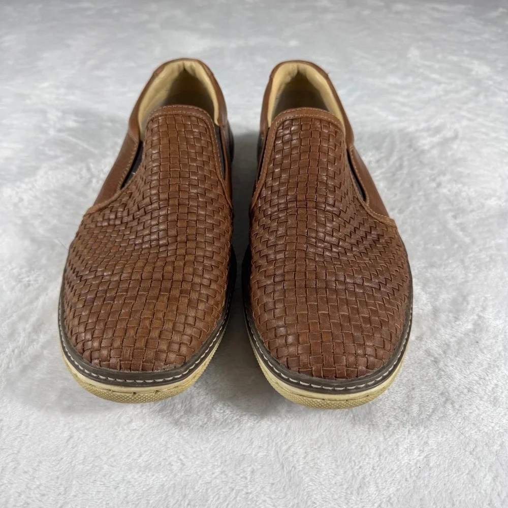 Johnston & Murphy Men's McGuffey 10M Brown Woven Leather Slip On Sneakers Shoes‎